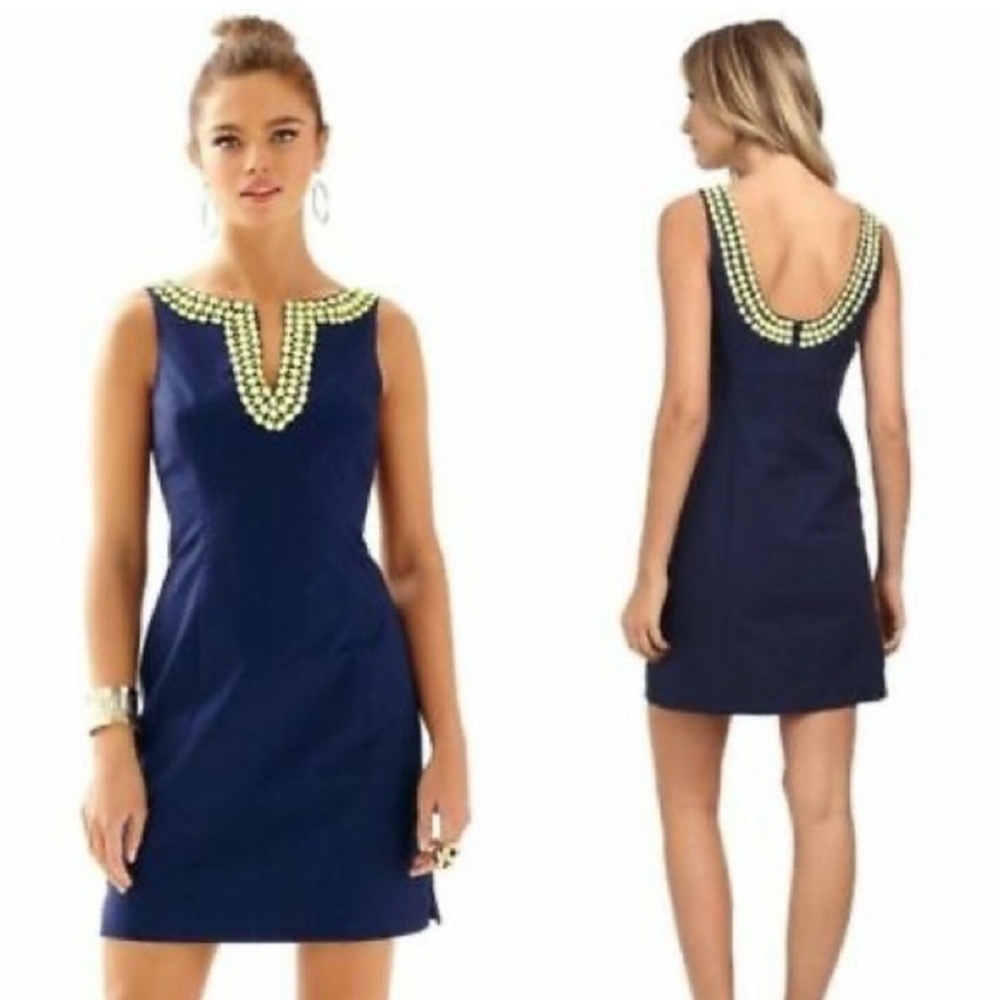 Lilly Pulitzer Navy Mini Dress with Yellow Beaded Trim